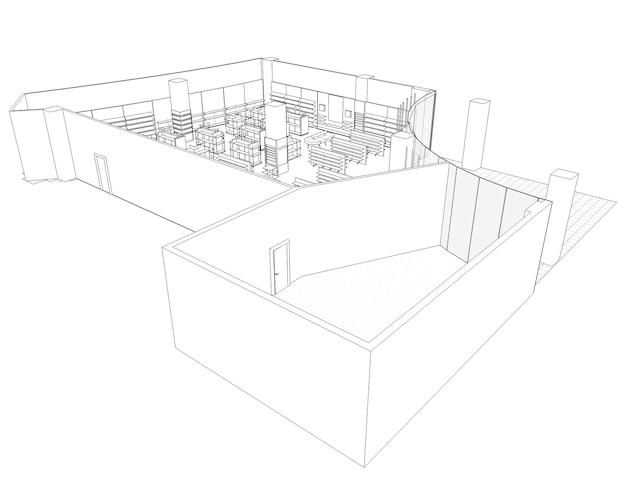 centrum handlowe wizualizacja konturów ilustracja 3D szkic zarys