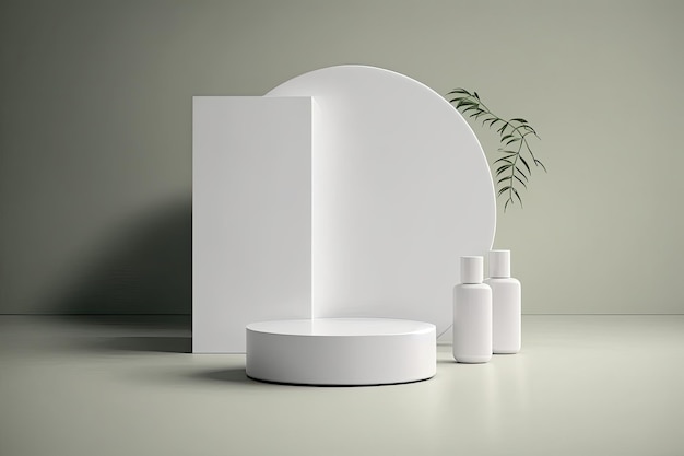 Zdjęcie ceramiczne okrągłe podium 3d dla produktu z tłem natury wygenerowanym ai