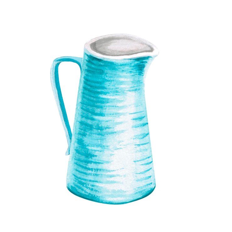 Zdjęcie ceramiczny dzban z mlekiem w akwarelach ilustracja na białym tle ręcznie narysowana ilustracji dla sklepów z narzędziami kuchennymi zaproszenia ogłoszenia o zajęciach gotowania czasopisma