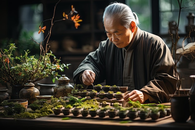 Zdjęcie ceremonia herbaty delikatne zestawy herbaty i rytuały świętują chińską kulturę herbaty generowane za pomocą sztucznej inteligencji