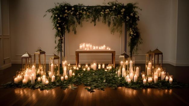 Ceremonia ślubna ze świecami i kwiatami