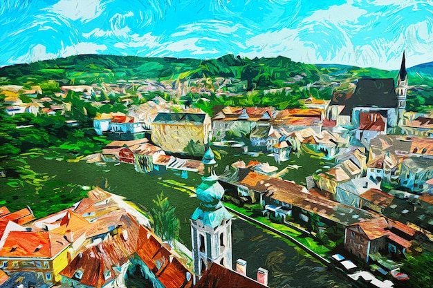 Cesky Krumlov Republika Czeska Krajobraz malowany olejem