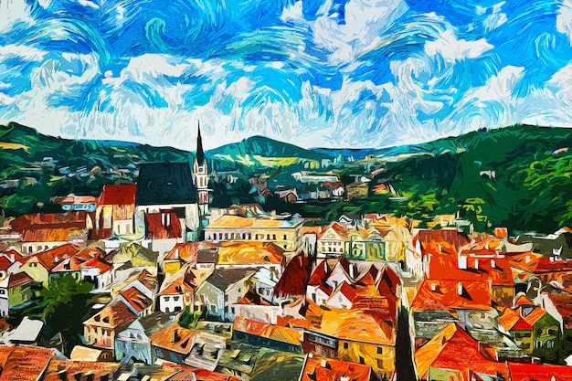 Cesky Krumlov Republika Czeska Krajobraz malowany olejem
