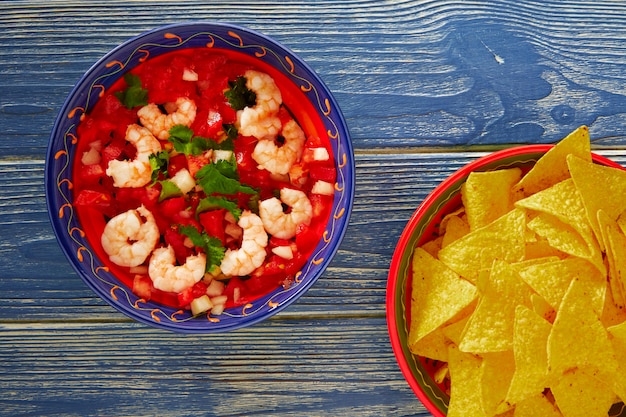 Ceviche de Camaron shrimp and mexican nachos