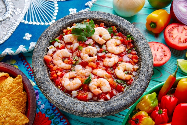 Ceviche de Camaron shrimp molcajete from Mexico