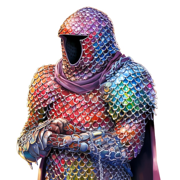 Chainmail hauberk Średniowieczna akwarela fantazja