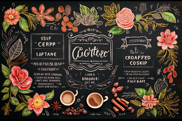 Chalkboard Harvest Brews Kapryśne jesienne menu kawowe