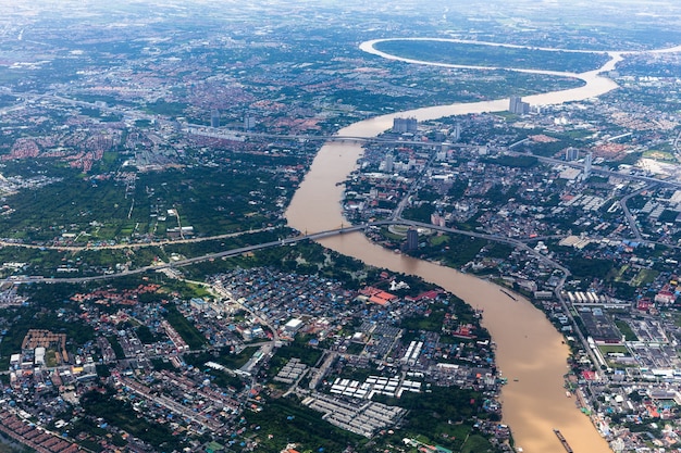 Chao Phraya Rzeczny Bankok Thailand Widok Od Samolotu