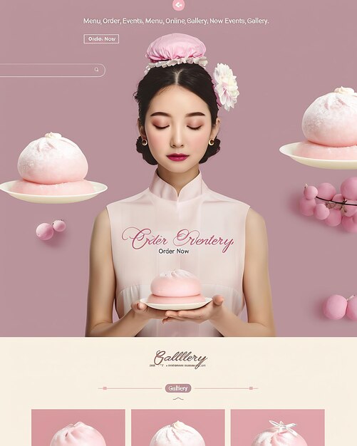 Char Siu Bao z Hover Animation Effect Light Layout dla azjatyckiej strony internetowej Food Layout Design Idea