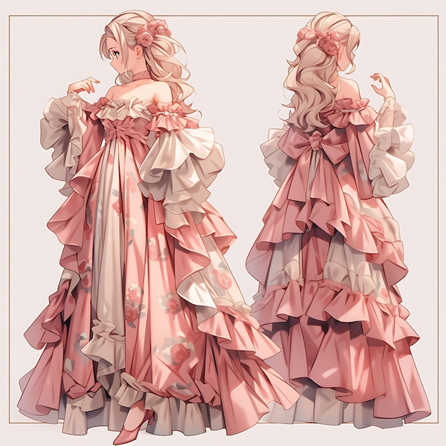 Character Anime Concept Elegantna wysoka dziewczyna z sukienką w stylu wiktoriańskim Miękka i wyciszona sztuka