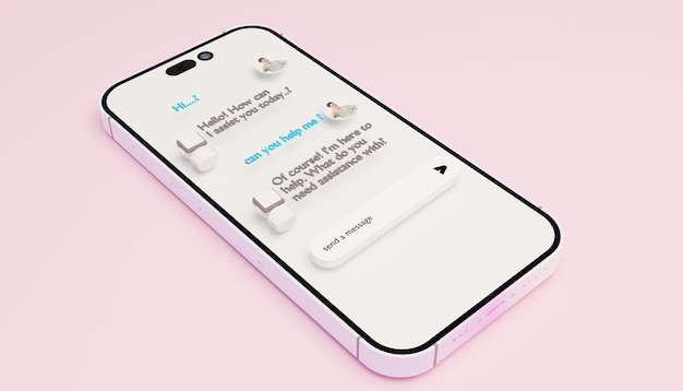 chat bot na telefonie komórkowym 3D z pięknym różowym tłem