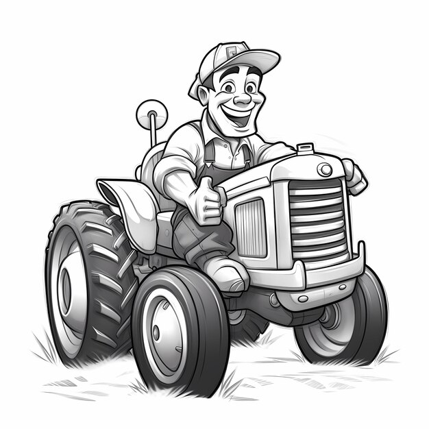 Zdjęcie cheerful farmer adventure kolorowanie strony 2d cartoon tractor ride