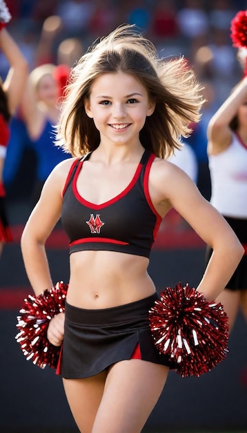 Cheerleaderka ze słowem "quote" na boku koszuli.