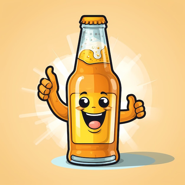 Zdjęcie cheers and smiles butelka piwa z uśmiechniętą twarzą i kciukiem w górę