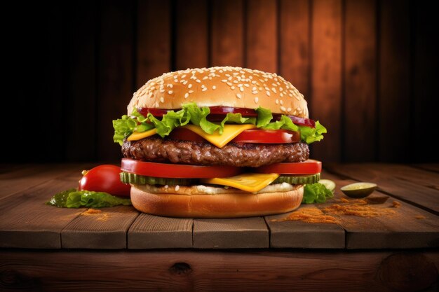 Cheeseburger na drewnianej powierzchni