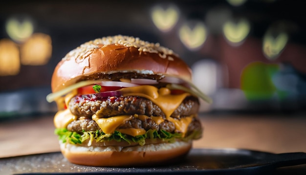 Cheeseburger z amerykańską sałatą serową, pomidorem i cebulą 3