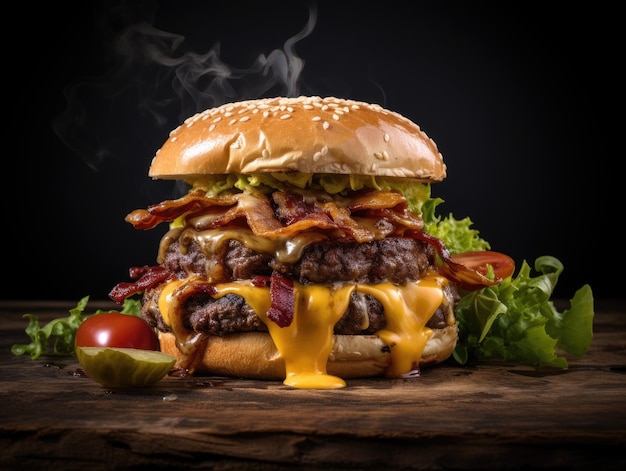 cheeseburger z sałatą pomidorową i pomidorem