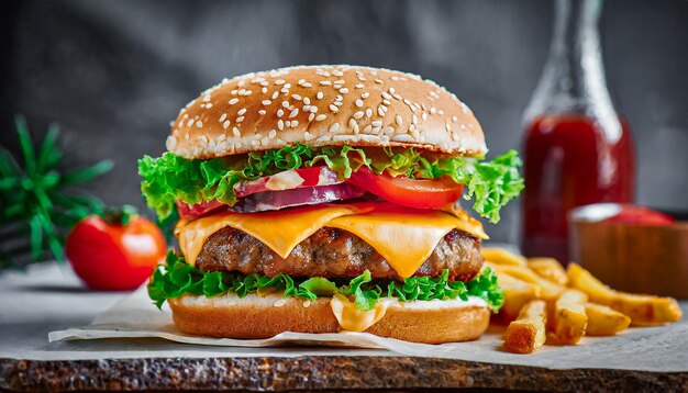Zdjęcie cheeseburger z sałatką promujący jedzenie koncepcja menu koncepcja jedzenie zdjęcie zbliżenie