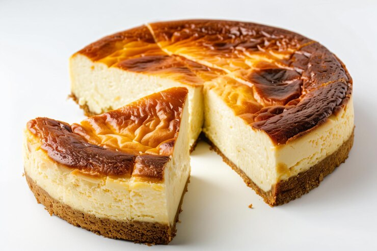Zdjęcie cheesecake z kawałkiem brakuje z niego