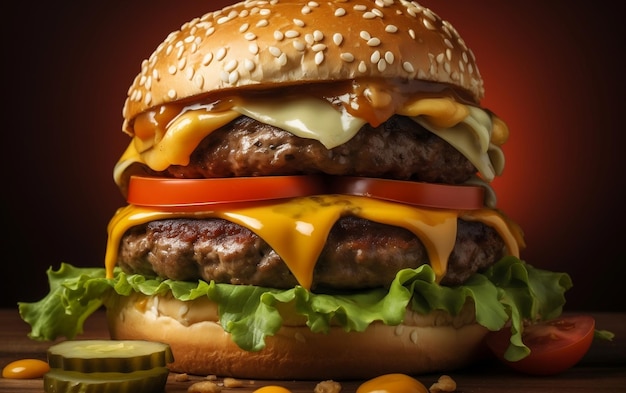 Cheesy Delight Burger z roztopionym serem Generatywna sztuczna inteligencja