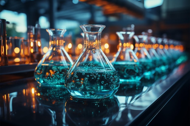 Chemiczny motyw naukowy wzbogacony o urzekającą oprawę ze szkła laboratoryjnego