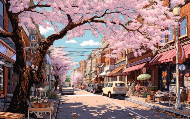 Cherry Blossom Lined Streets Charm. (Cherry Blossom Lined Streets Charm)