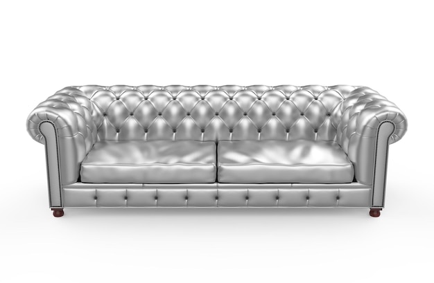 Chesterfield sofa srebrna na białym tle luksusowa ilustracja 3d