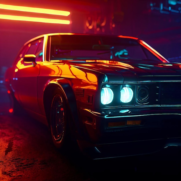 chevy muscle car cyberpunk ilustracja obraz portretowy tapeta scena neonowy obraz tła