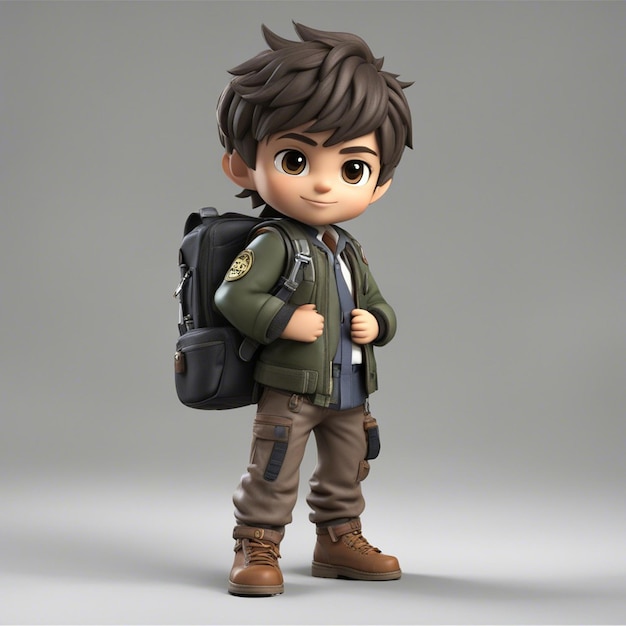 Chibistyle 3DB brazylijski bohater gry chłopiec z kurtką z bronią używający koszuli z plecakiem i spodni