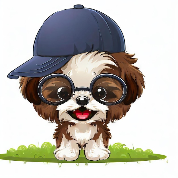 Chic Canine Chronicle Shih Tzu Kapelusz i okulary Generatywna sztuczna inteligencja