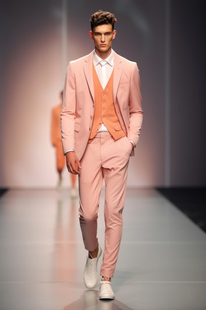 Chic Peach Suit na pasach startowych Trendsetting Spring Fashion Statement