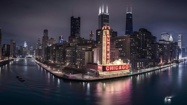 Zdjęcie chicago nocna panorama