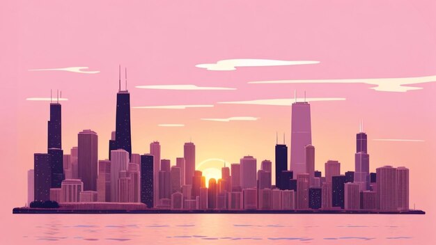 Chicago Skyline at Sunset Rose Radiance Vector Ilustracja