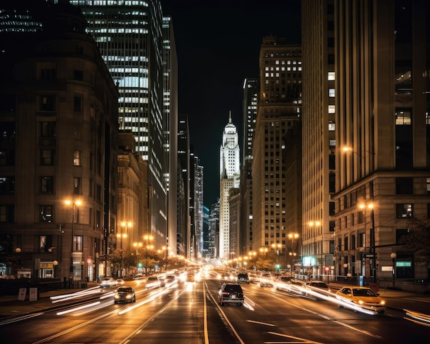 Chicago skyline dramatyczny zachód słońca w centrum miasta