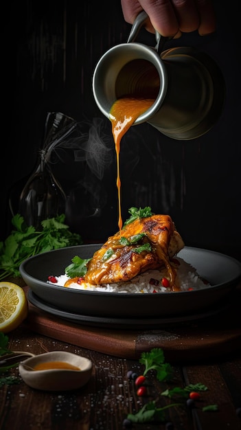 Chicken tikka masala danie składające się z pieczonych marynowanych kawałków kurczaka