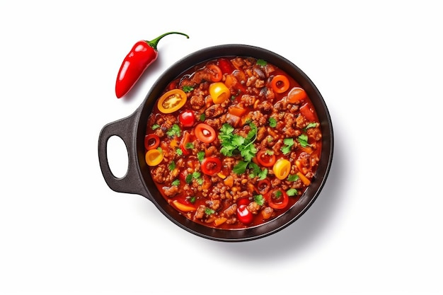 Chili Con Carne Na Patelni Mięso Mielone Z Warzywami Topview Białym Tłem