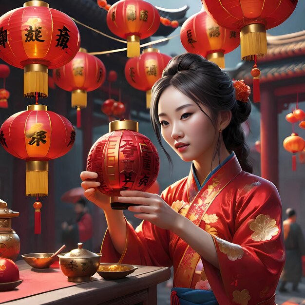 Chinka młoda kobieta świętuje nowy rok