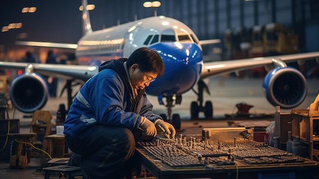 Chińscy mechanicy samolotowi ostrożnie