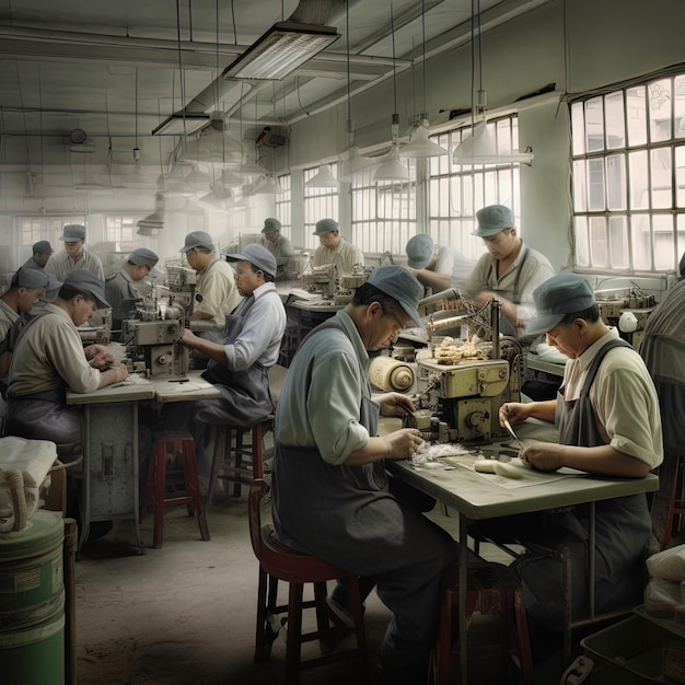 Chińscy robotnicy pracujący w fabryce