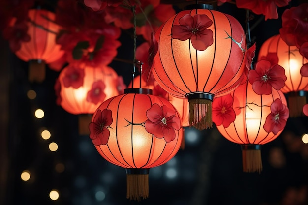 Zdjęcie chińska czerwona latarnia w nocy stworzona za pomocą generatywnej sztucznej umysłu