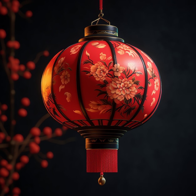 Chińska dekoracja noworoczna z tradycyjnymi latarniami lub kwiatami sakury Koncepcja noworocznego księżyca