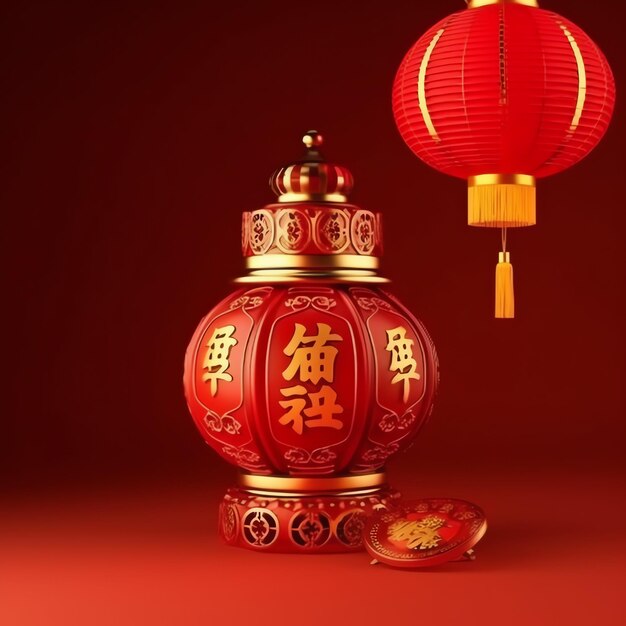 Chińska dekoracja noworoczna z tradycyjnymi latarniami lub kwiatami sakury Koncepcja noworocznego księżyca