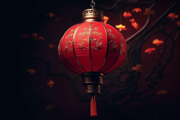 Zdjęcie chińska dekoracja noworoczna z tradycyjnymi latarniami lub kwiatami sakury koncepcja noworocznego księżyca