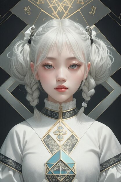 Chińska dziewczyna w białych warkoczach w koreańskim stylu gotyckim