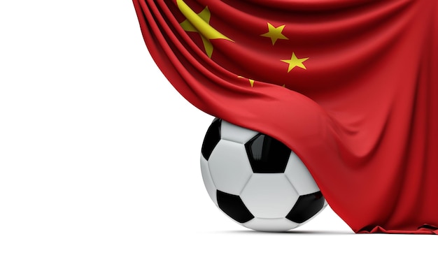 Chińska flaga narodowa nałożona na piłkę do piłki nożnej Renderowanie 3D