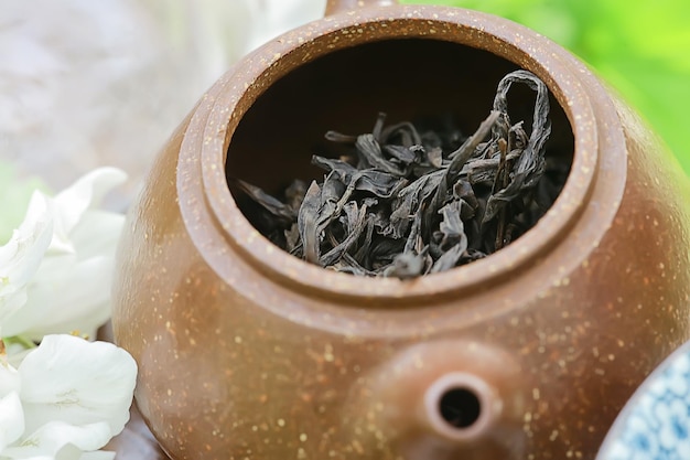 Zdjęcie chińska herbata wielkolistna w czajniczku, napar