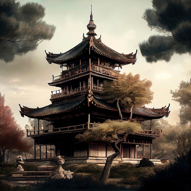 Chińska ilustracja pagody