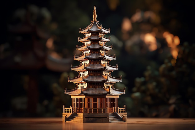 Chińska pagoda z górą w tle
