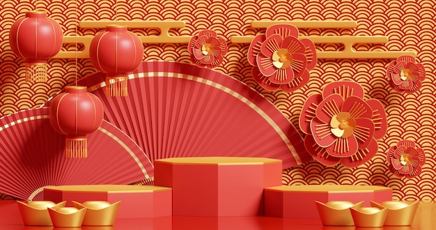 Chińska scena nowego roku do prezentacji produktu abstrakcyjna minimalna koncepcja