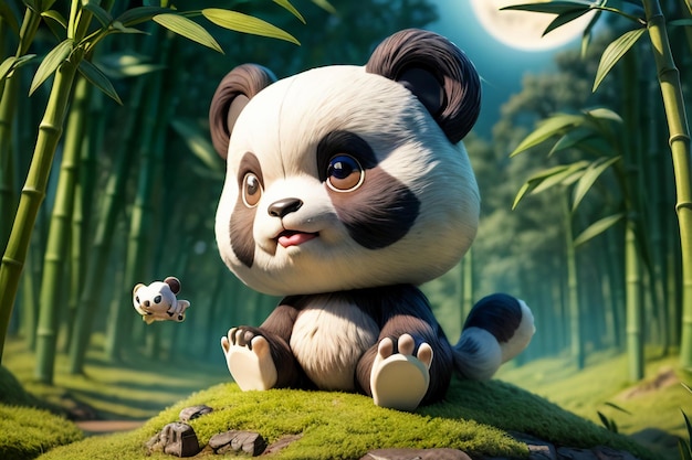 Chiński Narodowy Skarb Panda Bawiący Się W Lesie Bambusowym Anime 3d Rendering Wallpaper